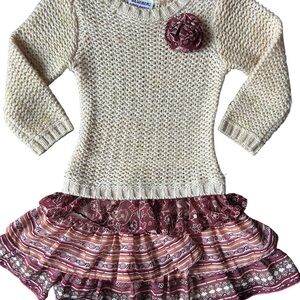 Long sleeve Cream Knit Dress with Floral Skirt